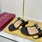 GG THONG SANDALS 25S IN BLACK LAMBSKIN WITH GOLD HARDWARE