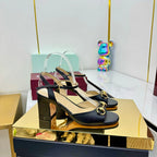 GG HEELED SANDALS 25S 65 MM IN BLACK LAMBSKIN WITH GOLD HARDWARE