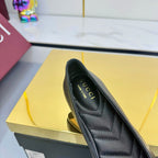 GG BALLET FLATS 25S IN BLACK LAMBSKIN MIX GLOSSY LEATHER WITH BOW