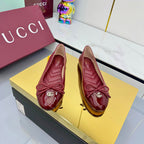 GG BALLET FLATS 25S IN RED LAMBSKIN MIX GLOSSY LEATHER WITH BOW