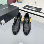 CC MARY JANE FLAT 25S IN BLACK LAMBSKIN EMBOSSED LOGO