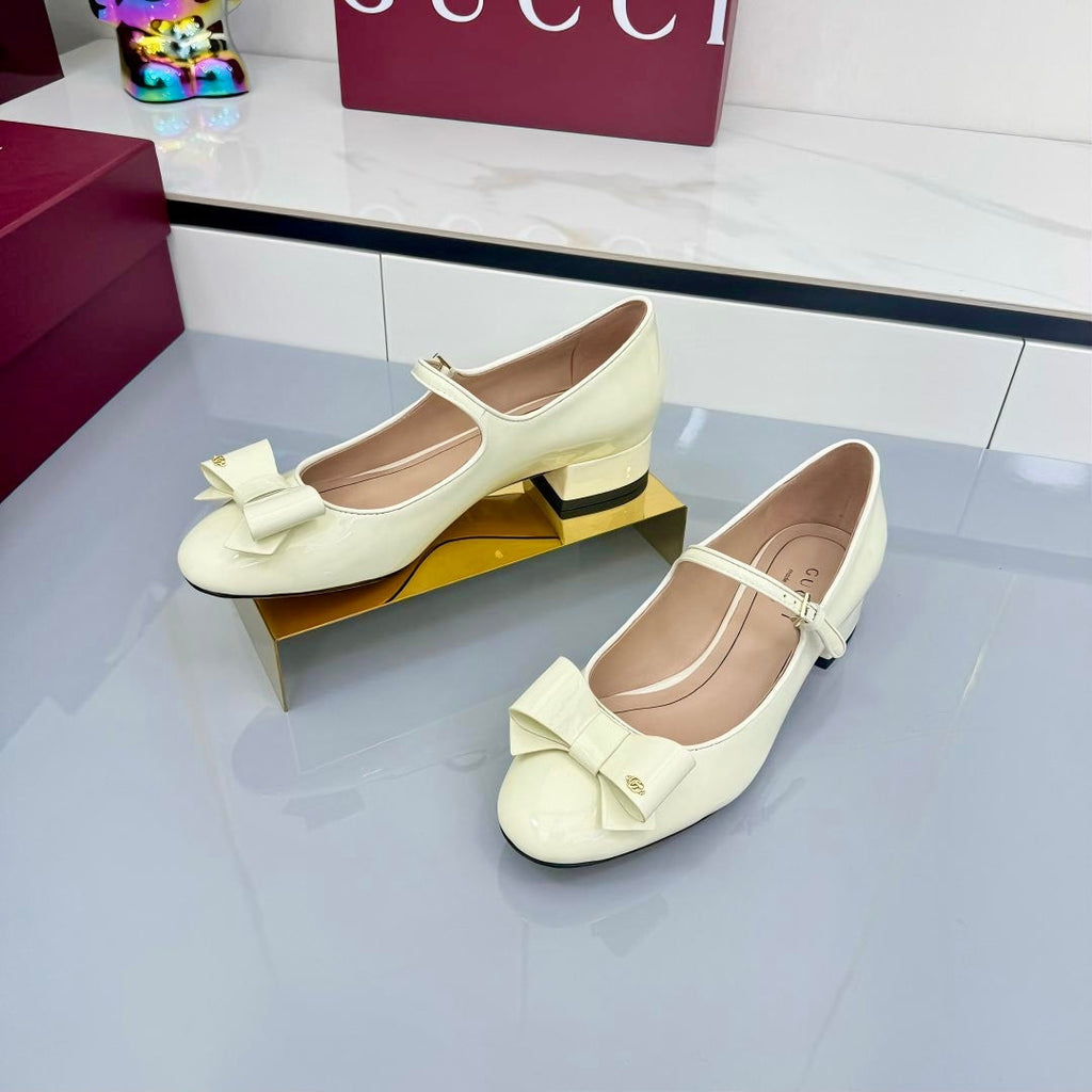 GG MARY JANE 25S IN LIGHT YELLOW LAMBSKIN WITH BOW