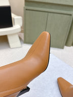 YSL 25S HEELED ANKLE BOOTS 75 MM IN BURNT ORANGE LAMBSKIN