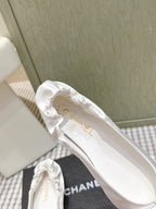 CHANEL 25S MARY JANE BALLET FLATS IN WHITE SILK SATIN