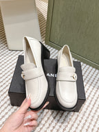 CHANEL 25S GODDESS MOCCASIN LOAFERS 65MM IN WHITE CALFSKIN GOLD HARDWARE
