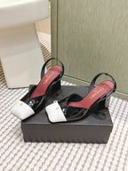CHANEL 25S HIGH-HEELED SQUARE-TOE SLINGBACK 90MM IN BLACK AND WHITE CALFSKIN