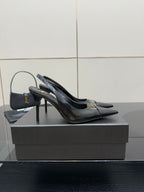 YSL 25S SLINGBACK HIGH HEELS 90 MM IN BLACK LAMBSKIN WITH GOLD HARDWARE STYLE 8