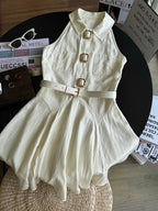 POLO COLLAR PINAFRORE DRESS 25S IN LINEN 267128