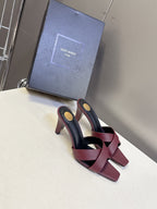 YSL 25S JILL MULES 75MM IN MAHOGANY RED SMOOTH CALFSKIN