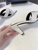 YSL 25S JILL MULES 75MM IN WHITE SMOOTH CALFSKIN