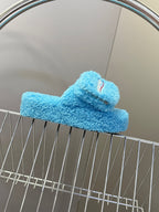 BALENCIAGA 25S SLIPPERS IN BLUE FAUX SHEARLING