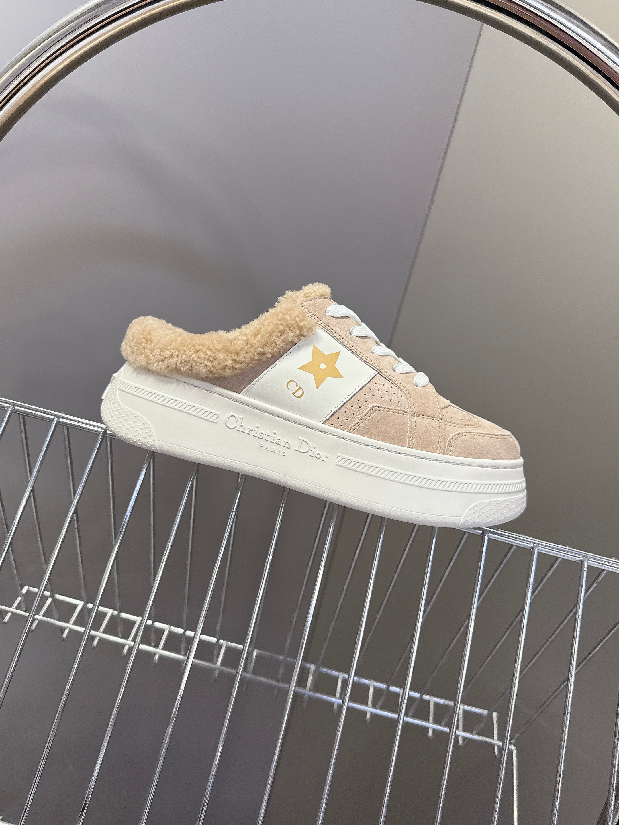 DIOR 25S DIOR STAR SNEAKERS 40 MM IN NUDE PINK SUEDE AND WOOL