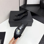 CC BALLET FLATS 25S IN BLACK SATIN WITH BOW