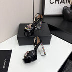 CC HIGH SANDAL 25S 110 MM IN BLACK CALFSKIN WITH MULTICOLOR STONES