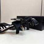 CC HEEL SANDAL 25S IN BLACK LAMBSKIN WITH SILK BOW