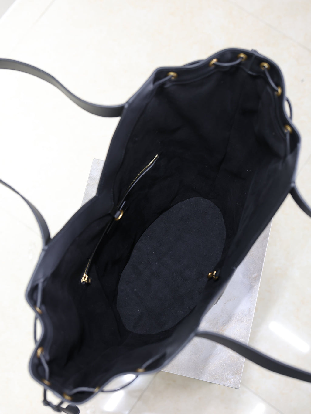 Y Large Leather HOBO Bag Black Leather