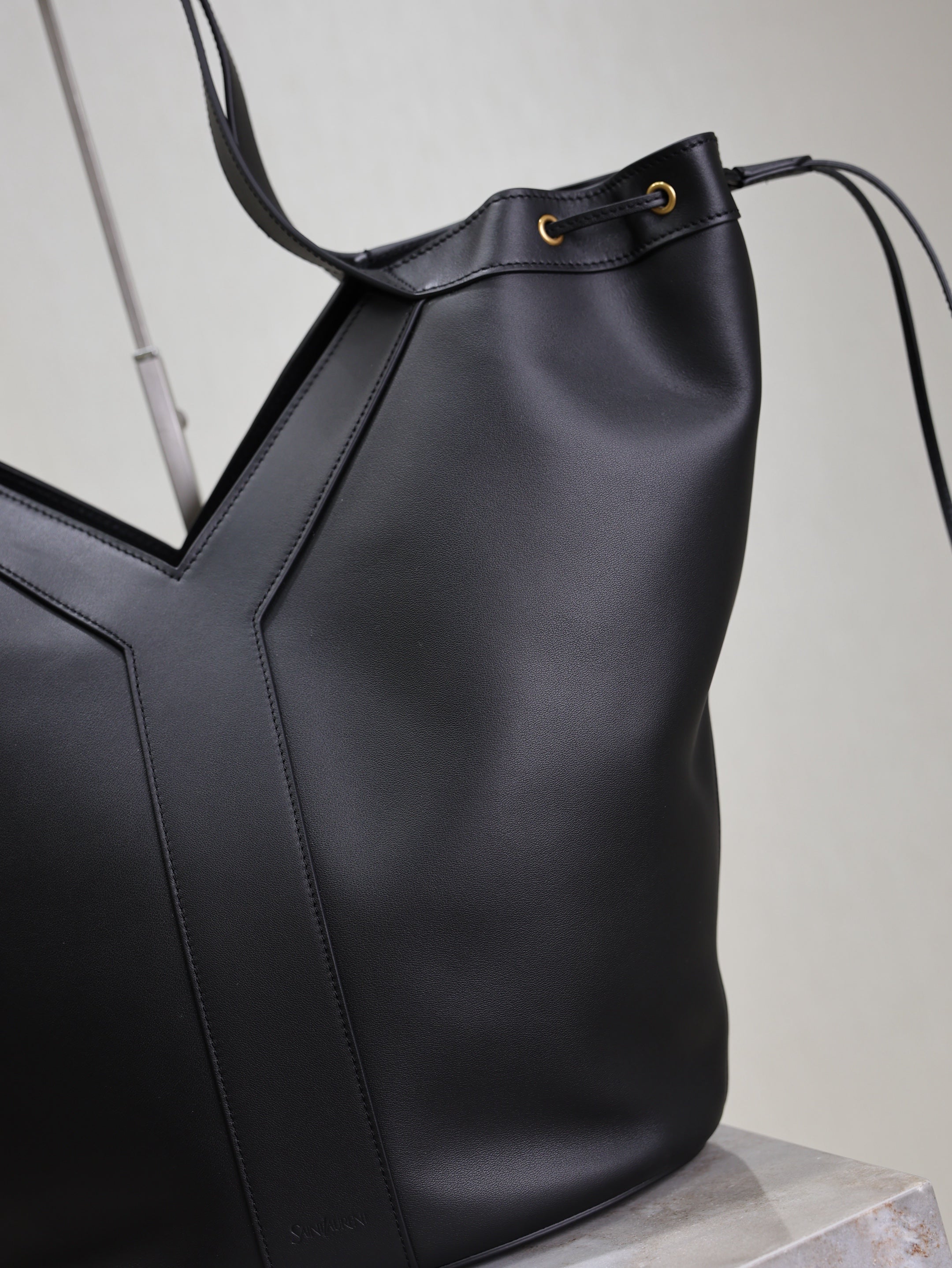 Y Large Leather HOBO Bag Black Leather