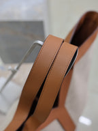 Y Tote Bag Beige Brown Canvas Leather
