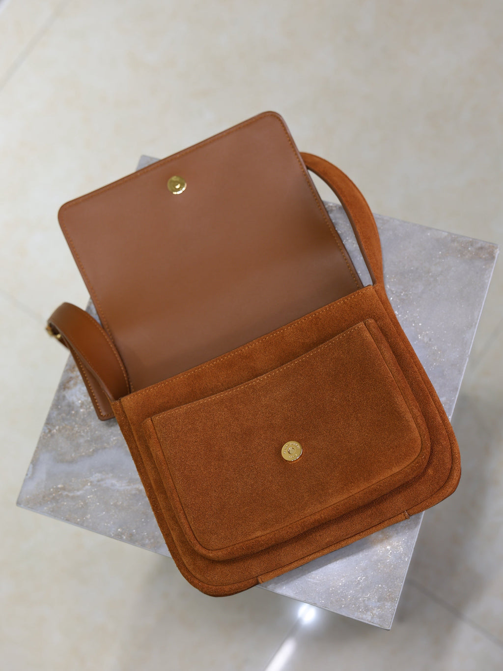 YSL 25S NIKI SATCHEL 22 IN DARK CARAMEL SUEDE GOLD HARDWARE