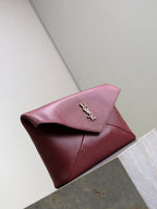 YSL 25S CASSANDRE LARGE ENVELOPE POUCH 29 IN DARK RUBY SHINY CALFSKIN GOLD HARDWARE