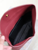YSL 25S CASSANDRE LARGE ENVELOPE POUCH 29 IN DARK RUBY SHINY CALFSKIN GOLD HARDWARE