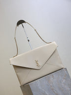 YSL 25S CASSANDRE ENVELOPE MESSENGER 35 IN BLANC  LAMBSKIN GOLD HARDWARE