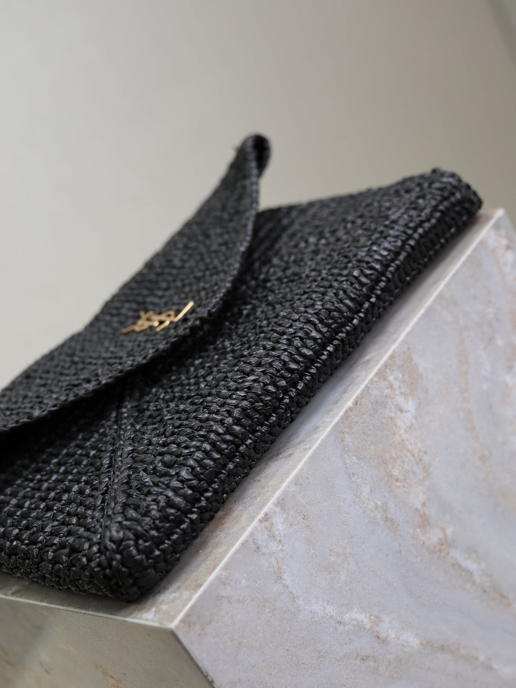 Envelope Clutch 29cm Black Raffia Leather