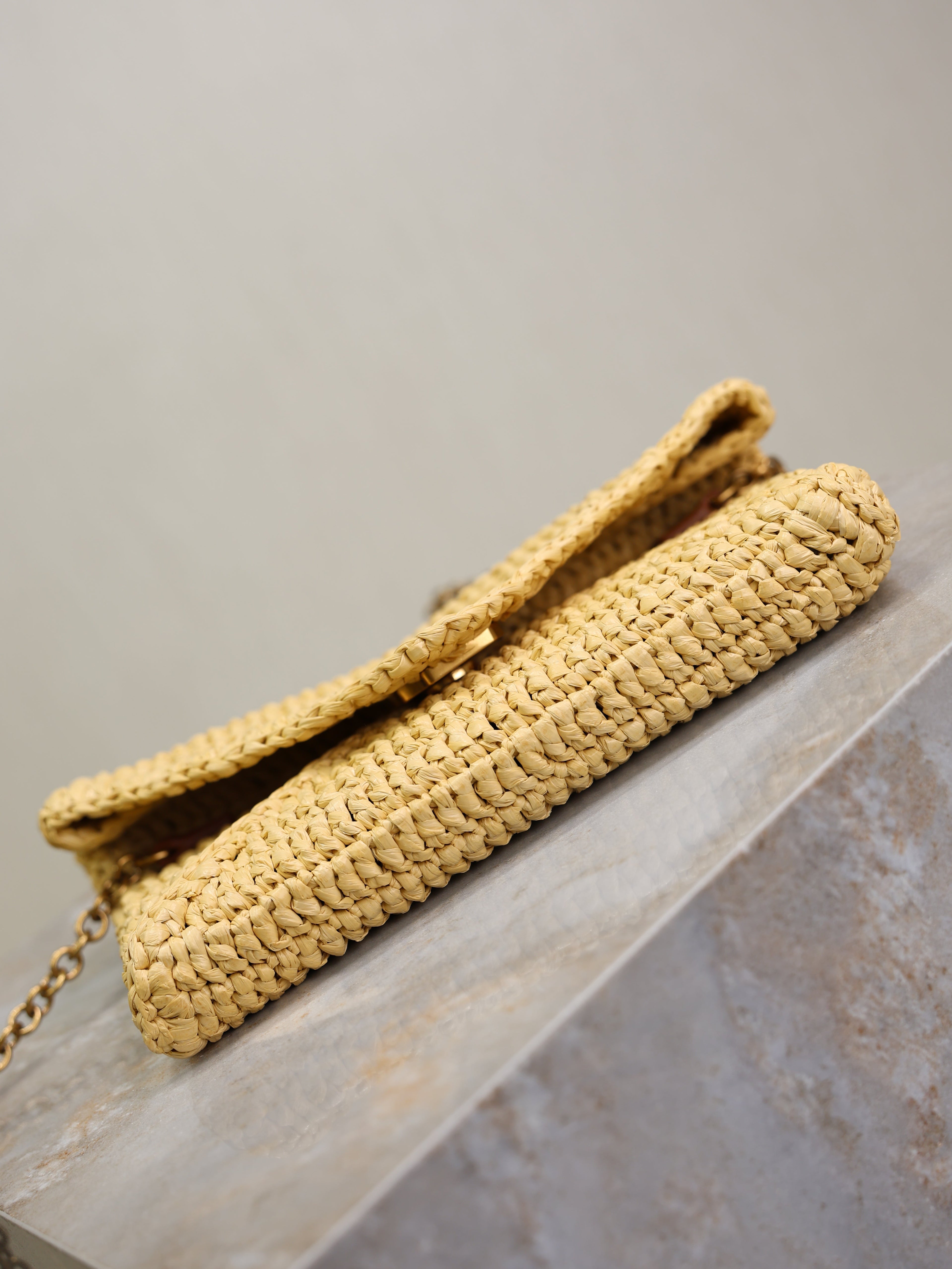 Calypso Bag 19cm Beige Raffia Leather