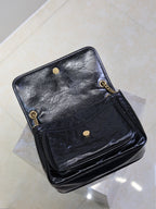 YSL 25S NIKI MM BAG 28 IN BLACK GLOSSY CALFSKIN GOLD HARDWARE