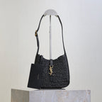 YSL 25S LE 5 À 7 SUPPLE SMALL 16 IN BLACK RAFFIA AND LEATHER GOLD HARDWRE