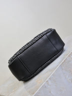 YSL 25S LE 5 À 7 SUPPLE SMALL 16 IN BLACK RAFFIA AND LEATHER GOLD HARDWARE