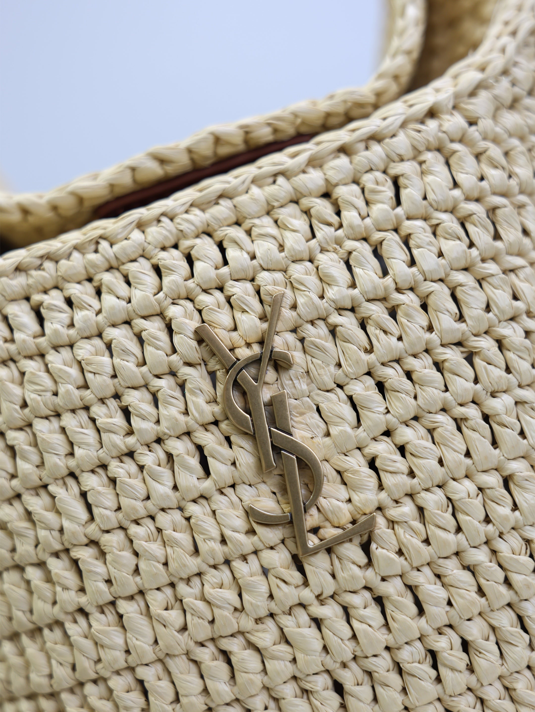 Gaby Bucket 17cm Brown Beige Raffia Leather GHW