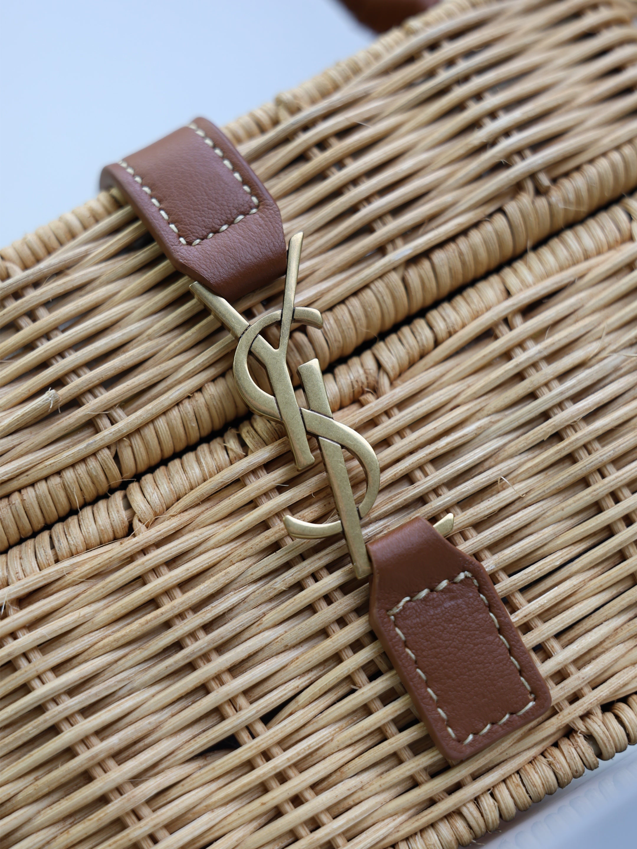 Gaby Vanity Bag Beige Brown Raffia Leather