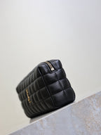 YSL 25S CASSANDRE MATELASSÉ CARRÉ POUCH ON CHAIN 18 IN BLACK LAMBSKIN