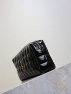 YSL 25S CASSANDRE MATELASSÉ CARRÉ POUCH ON CHAIN 18 IN BLACK SHINY CALFSKIN