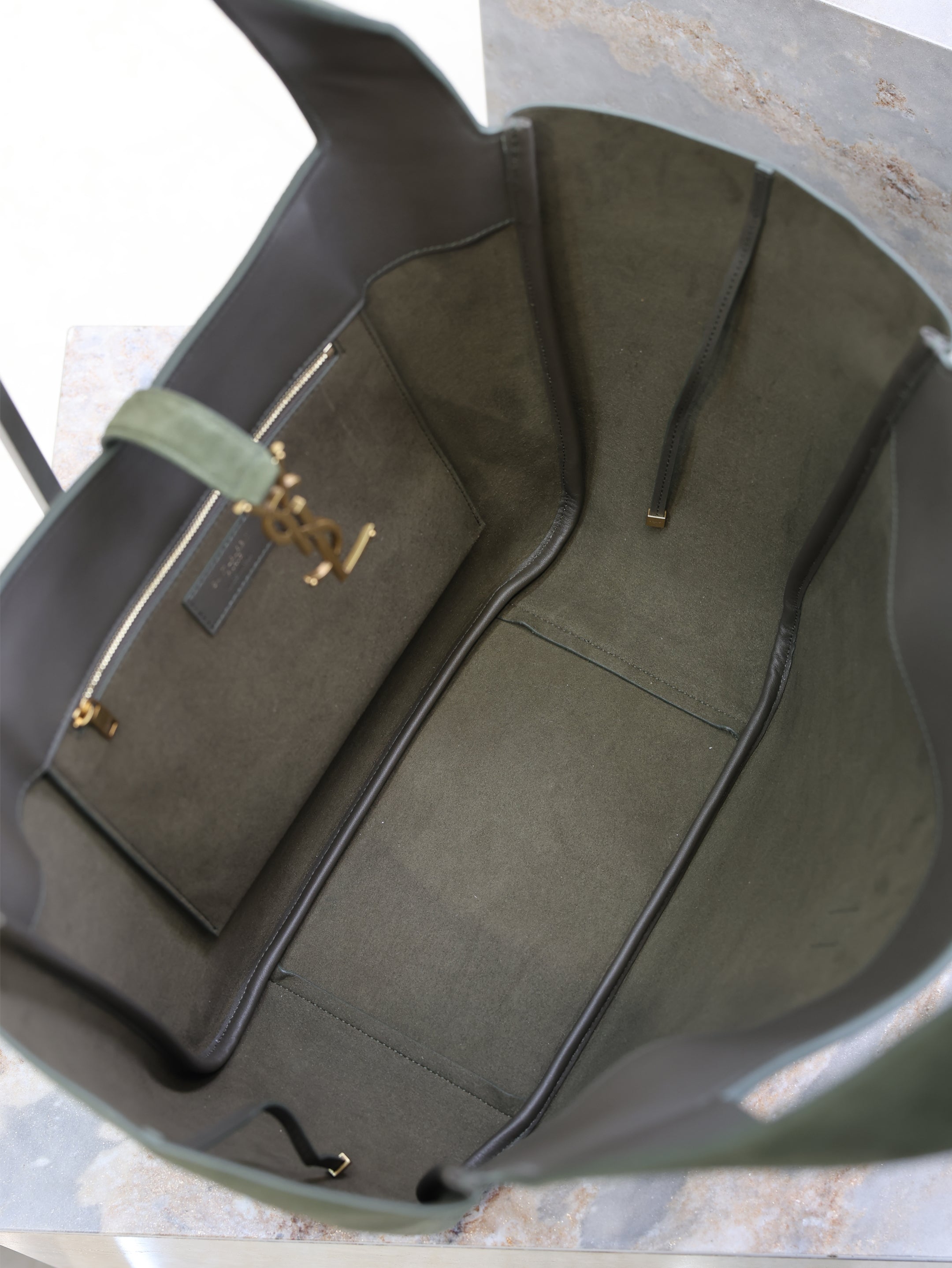 YSL 25S LE 5 À 7 BEA 50 IN DARK OLIVE SUEDE GOLD HARDWARE