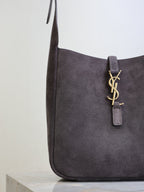 YSL 25S LE 5 À 7 SUPPLE SMALL 23 IN DARK GRAY SUEDE GOLD HARDWRE