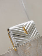 YSL Cassandre Matelassé Envelope Bag Sliver Metalic Leather