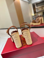 VLTN ESPADRILLE WEDGE SANDALS 25S 115 MM IN BROWN LAMBSKIN