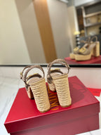 VLTN ESPADRILLE WEDGE SANDALS 25S 115 MM IN BEIGE BROWN LAMBSKIN WITH GOLD HARDWARE