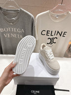 BLOCK SNEAKERS WITH EMBROIDERED TRIOMPHE IN PARCHMENT BEIGE SUEDE