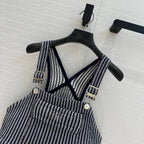 CC 25 Short Suspender Vest Dark Blue mix White Cotton