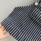 CC 25 Short Suspender Vest Dark Blue mix White Cotton