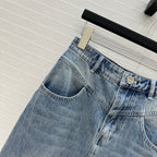 CC 25 Embroidered Midi Skirt Blue Denim Cotton