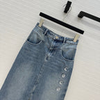 CC 25 Embroidered Midi Skirt Blue Denim Cotton