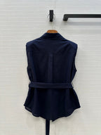 Loewe 25 Lace-up Waist Sleeveless Shirt Dark Blue Linen