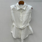 Loewe 25 Lace-up Waist Sleeveless Shirt White Linen
