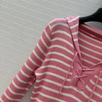 DIOR PINK STRIPED LONG-SLEEVE KNIT SWEATER