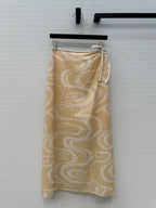 CC 25 Wave Pattern Long Skirt Yellow Silk Cotton