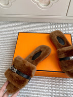 HM 25S GIULIA SANDAL IN BROWN SHEARLING WITH SILVER HARDWARE